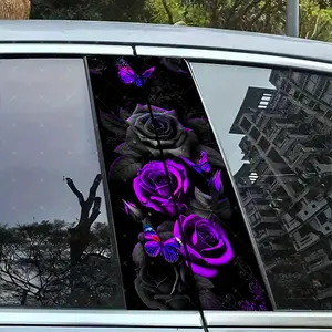 2pc Rose Vinyl Sticker Car B Pillar Protection Decal, Easy Peel & Stick Waterproof Sunproof Scratch Resistant for All Cars, Car Decals, Universal Car Sticker