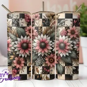 Florals + checkered | 20oz Skinny sublimation tumbler transfer print out (TRANSFER ONLY, NOT A FINISHED TUMBLER)
