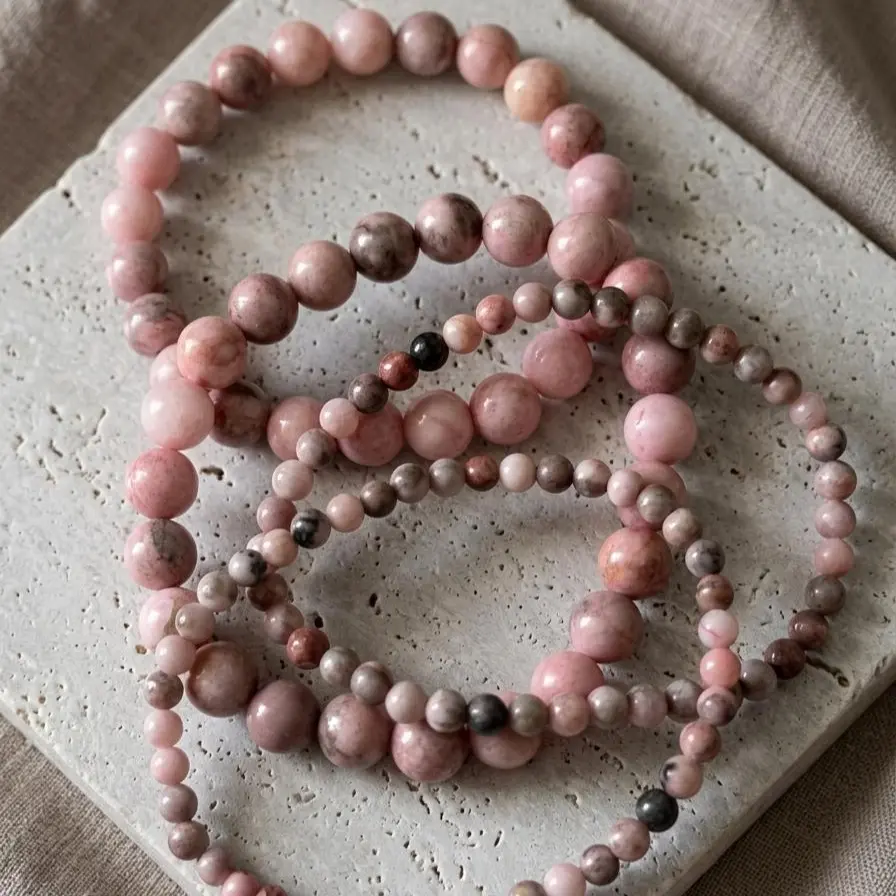 Unisex Multi-Size Jackie Crystal Non-Natural Pink Opal Bead Bracelets for Casual Wear