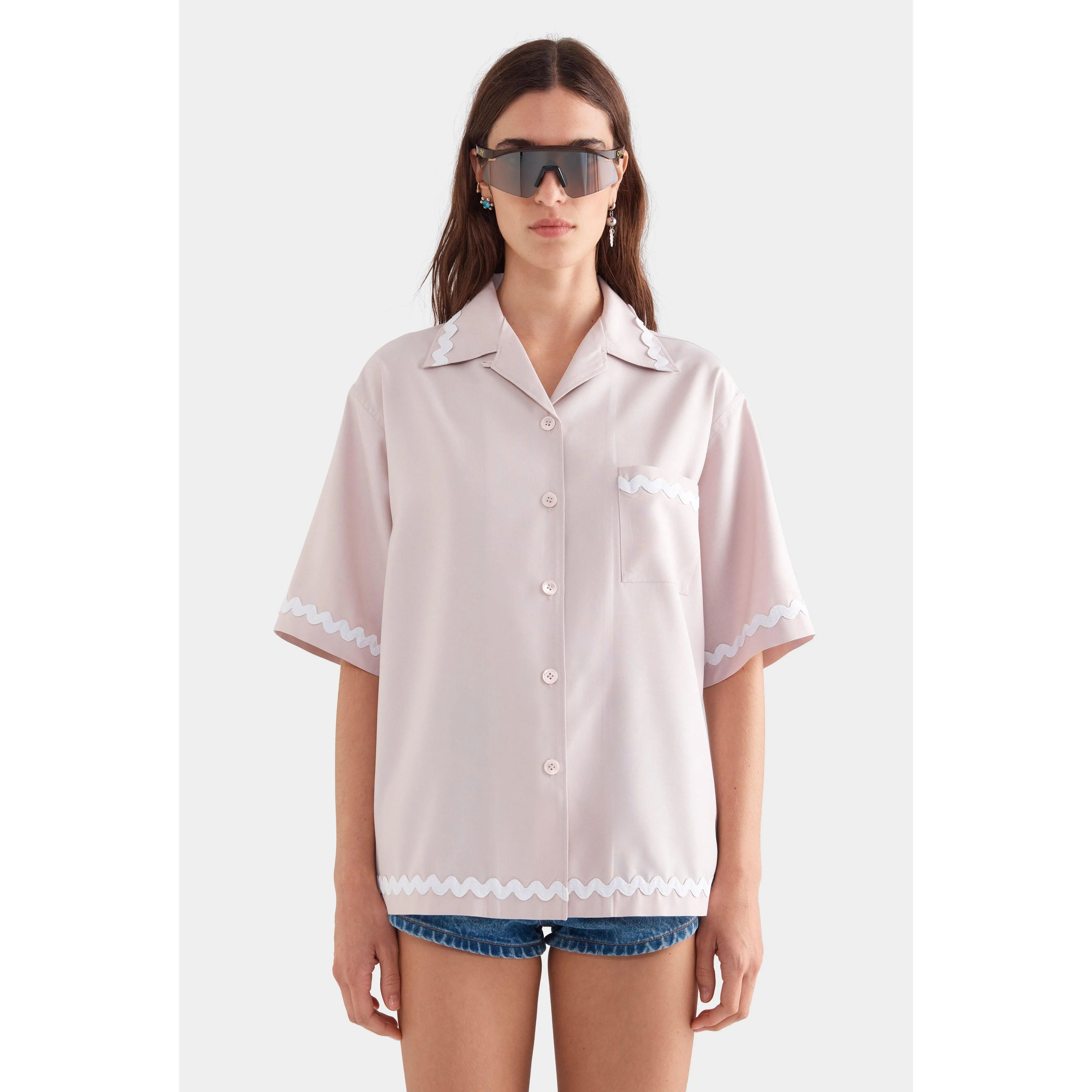 Relaxed Short Sleeve Silk Shirt - Lilac
