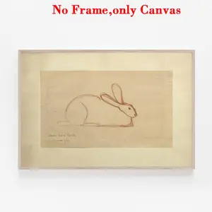 1 PC, wall art, vintage poster, antique sketch rabbit art print, abstract simple animal canvas painting, unique and creative wall aesthetic decoration, perfect decoration for living room and bedroom, frameless
