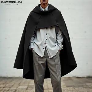 INCERUN Men's, Autumn/Winter, Fashion Hooded Cape Coat, Retro Trend, Gothic Style, Stage Styling.