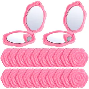 20Pcs/Set Rose Compact Mirror Bulk,Pink Plastic Mini Travel Makeup Mirror,Hand Bridesmaids Gift for Women Girls Wedding Party,New Year Gifts,Hand Tools Kits