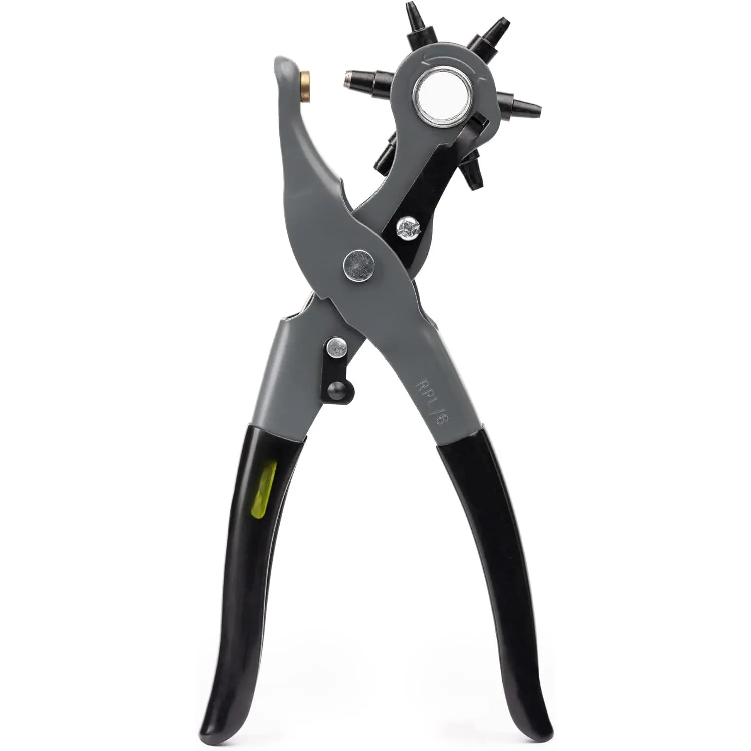 Heavy-Duty Self-Opening Leather Hole Punch Tool - 6 Multi-Hole Sizes, 8.5 inches, Non-Clogging - for Leather, Rubber, Plastic - Home Hobby, Commercial Use Specialty Hand Tool