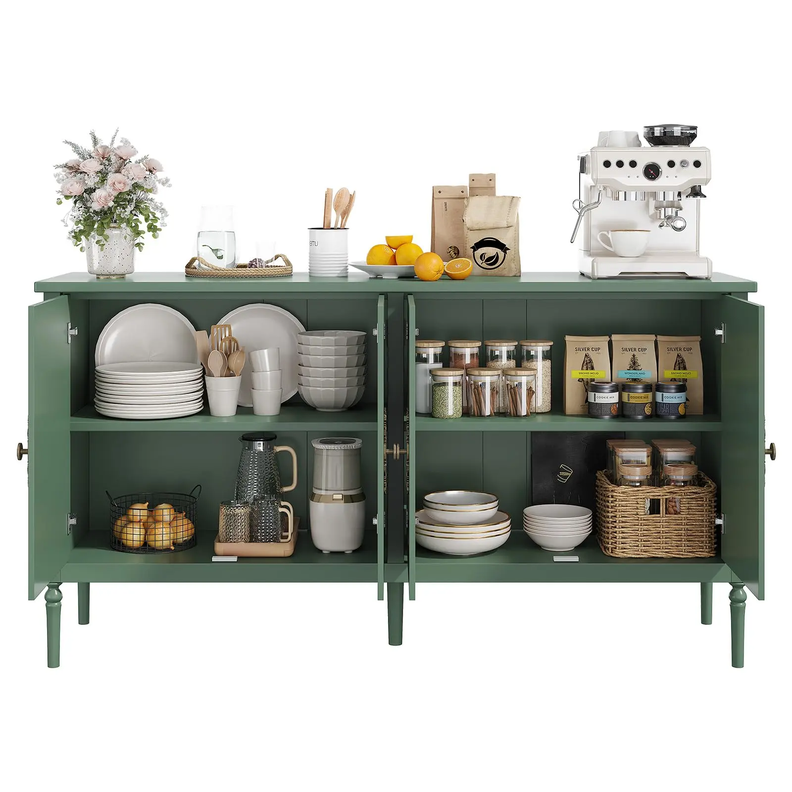 Garvee 59" W Buffet Cabinet with Storage, Kitchen Storage Cabinet Wood Console Table Coffee Bar Accent Cabinets for Living Room Dining Room Entryway, Green