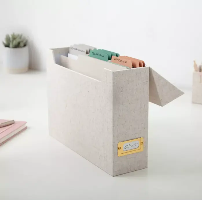 Linen File Storage Box with Flip Top Lid, Letter Size Document Organizer for Home & Office