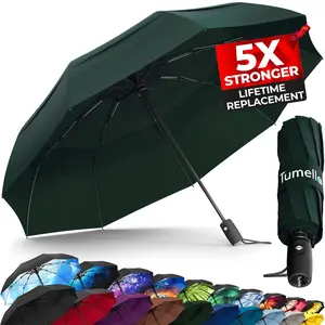 Tumella 9-Rib Solid Dark Green Lightweight Umbrella