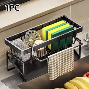 Carbon Steel Storage Rack Black Gray, Movable Shelf for Kitchen Sink Side, No-Assembly Cleaning Supplies Organizer for Under Sink – For Home Kitchen Daily Use