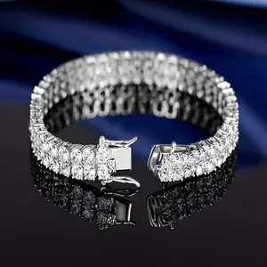 925 Silver Moissanite Double Row Tennis Bracelet - 0.1Carats, 3mm, D Color VVS1, Round Cut, 108pcs, Fine Jewelry Gift for Women, Men, Birthday, Valentine's Day, Wedding, Christmas