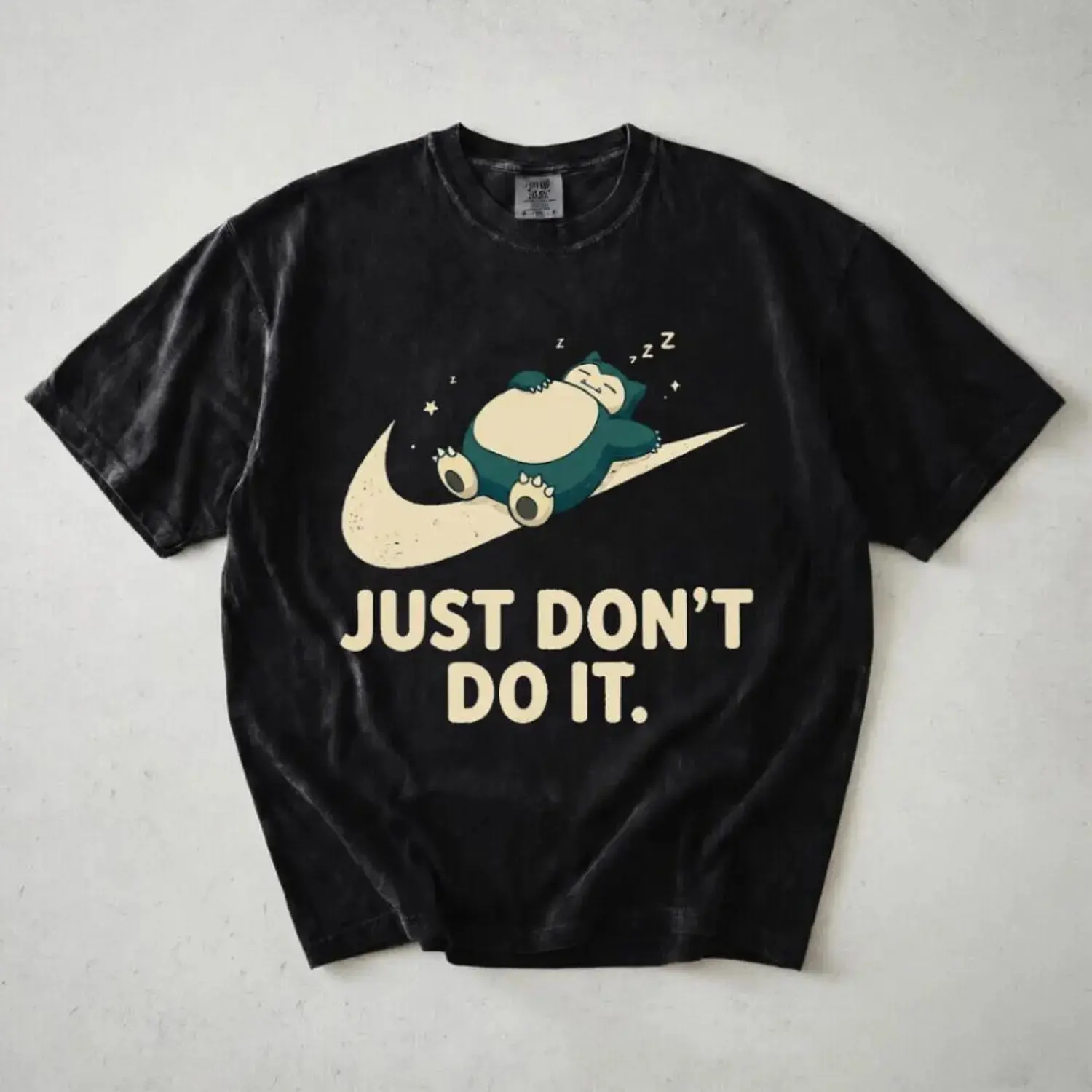 Comfort Colors Snorlax "Just Don't Do It" Vintage T-Shirt, Heavyweight Retro Cute Cartoon Gamer Graphic Tee, Casual Streetwear Unisex Short Sleeve Shirt