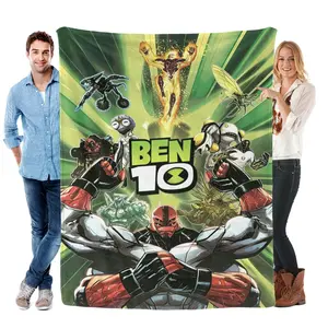 Vibrant Ben 10 Omnitrix Aliens Blanket, Epic Alien Forms Montage Throw, Soft Cozy Flannel Blanket, Perfect Birthday Gift for Cartoon Network Fans