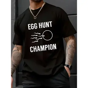 100% Cotton Unisex Egg Hunt Champion Funny Dad Easter Pregnancy Announcement T-Shirt - Men's Easter Pattern T-Shirt