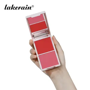 2-in-1 Cream & Powder Blush Palette, Waterproof and Long-Lasting Blusher, Highly Pigmented, Smooth & Blendable Cosmetic, Buildable Color with Mirror, Portable Compact Face Makeup, 5 Shades for All Skin Tone