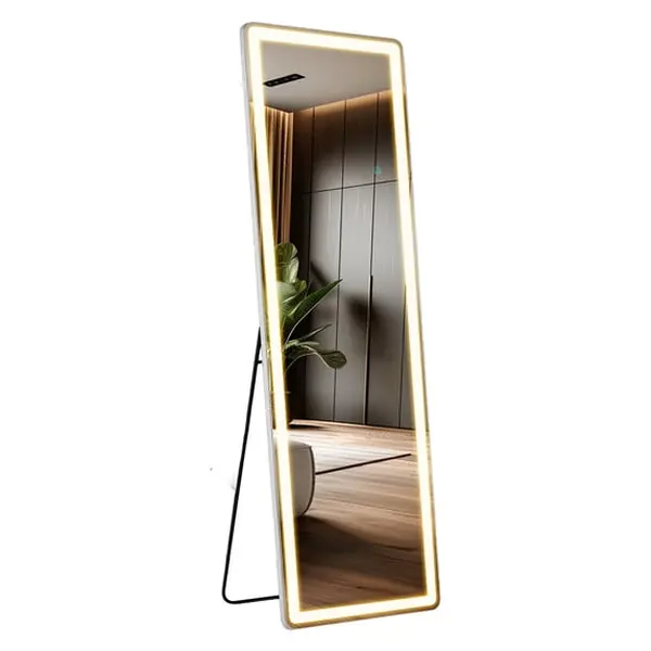 Alvantor Full Length Mirror with LED Lights, 16x60"-26x71" Lighted Full Body Floor Mirror with Dimming & 3 Color Lighting, Stand for Bedroom, Dressing Room, Rect/Arched