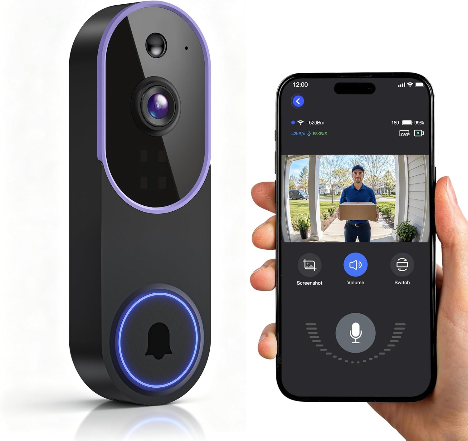 1080P Smart Video Doorbell Camera, Wireless 2.4GHz WiFi Doorbell with AI Human Detection, Night Vision, 2-Way Audio, Wide-Angle Lens, App Control, Cloud Storage, Home Security Camera