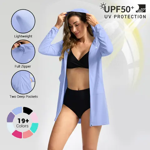 G Gradual Women's UPF 50+ Sun Protection Full-Zip Hoodie Long Jacket - Polyester-Spandex, Lightweight, Moisture-Wicking, Quick-Dry, Plain Sporty Sun Protective Clothing; 1-Piece Crochet Swim Cover Up for Summer Beach, Pool Hiking #outdoorfun