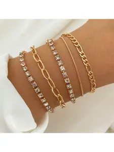 Gold Chunky Chain Bracelet Set Stackable Vintage Cuff Bracelets for Women