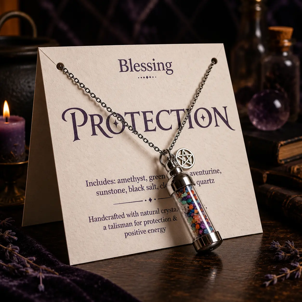 Mystical Witchcraft Aesthetic Crystal Necklace - Gothic Pentagram Pagan Amulet, Vibrant Crystal, Stainless Steel Chain for Spiritual Protection, 2026 Memorial Day Summer Gift, Crystal Necklaces