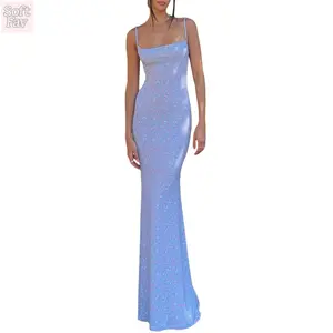 SoftFav 2026 Women's Ditsy Floral Print Backless Sleeveless Cami Spaghetti Strap Maxi Dress for Summer Vacation Party Boho Fashion Casual Wear - Aesthetic & Breathable