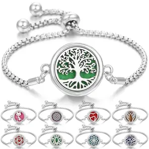 New Perfume Scent Essential Oil Diffuser Bracelet Tree cat Flower Heart Wings Aromatherapy Locket Bracelet Bangle Aroma Jewelry