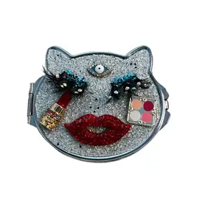 Kitty Kat Makeup Double Sided Compact Mirror with Cat Face Design and Glittery Surface