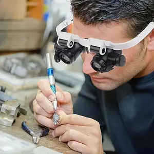 Head-Mounted Magnifier with 2 LED Lights, Detachable Lenses (15x), Adjustable 8-23x Power, Ideal for Watch Repair & Office Supplies