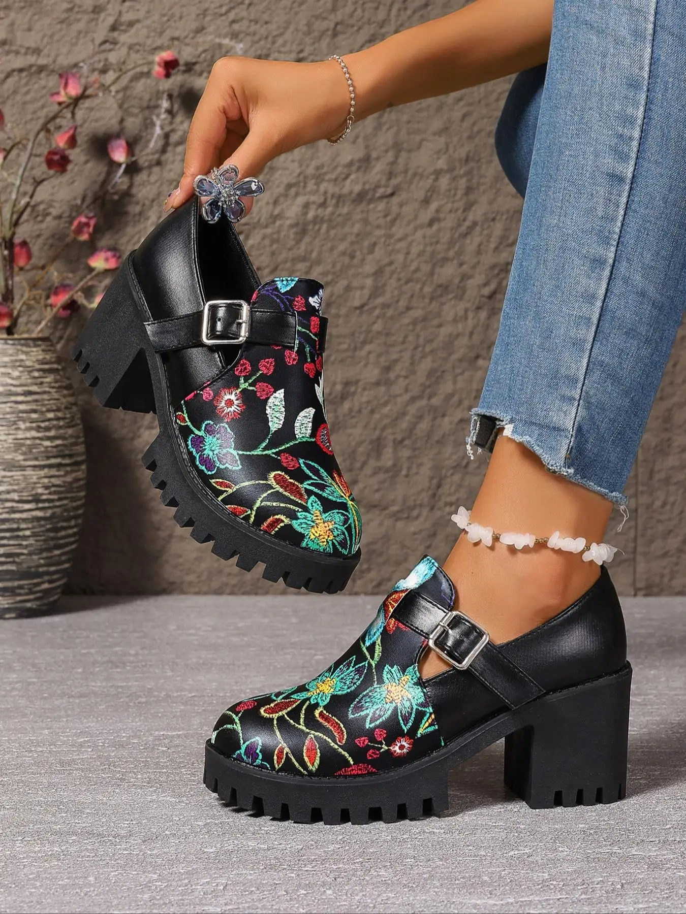 Women's Preppy Style Solid Color Platform High Heel Shoes, 1 Pair Casual Lightweight Comfortable Heeled Shoes, Stylish All-match High Heels for Daily