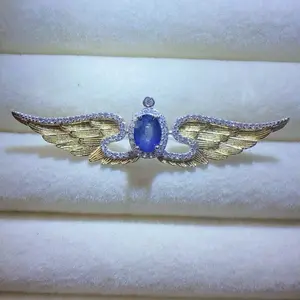 <PingEast Jewerly>Sapphire Brooch--925 Silver Sri Lankan Royal Blue Sapphire Brooch | ~1.5ct | Elegant Design