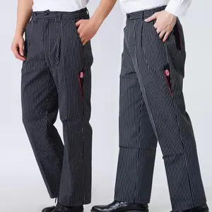 Chefworkhoteluniformkitchenstripedchefpants,restaurantwaiterelasticpants