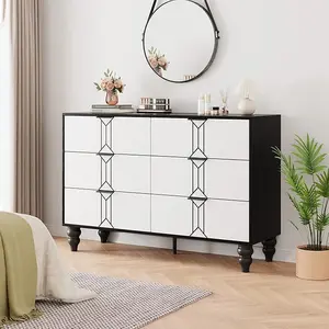 Vintage Style 6 Drawer Dresser Modern Oak and Gold Chest with Deep Storage for Bedroom, Living Room and Entryway