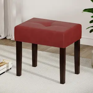Vanity Stool Chair with Wood Legs Makeup Chair for Vanity, Modern Accent Ottoman Footstool for Makeup Room Living Room Bedroom Room (Red)Solid wood soft pack dining chair household stool living room bench dining table stool desk