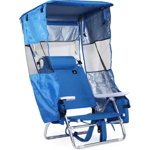 Nice C Backpack Beach Chair with Canopy, 5-Position Reclining Portable Folding Beach Chair, with Headrest, Cooler Pocket, Cup Holder, Lightweight Beach Lounge Chair for Fishing, Travel (Blue, 1 Pack)