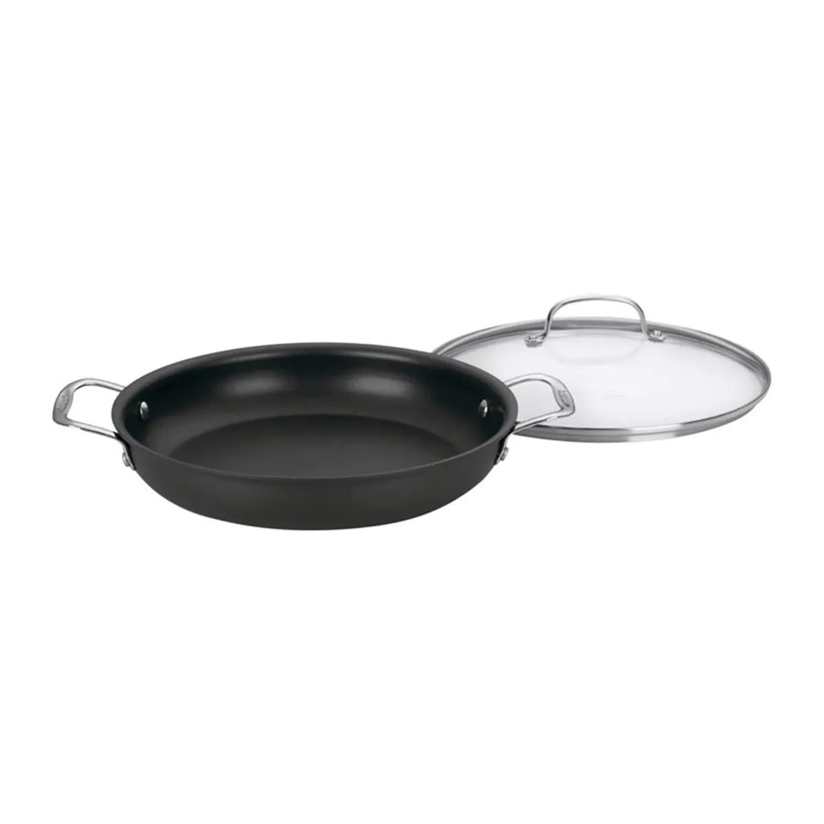 Cuisinart Chefs Classic 12 in. Stainless Steel Nonstick Saute Pan with Aluminum Core, Glass Lid, Black Handles (6243752)