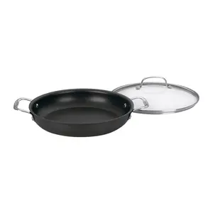 Cuisinart Chefs Classic Nonstick Stainless Steel-Aluminium 12-in Saute Pan, Black Handles, Glass Lid, Kitchen Cookware