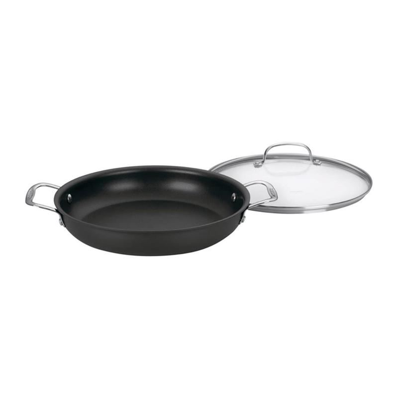 Cuisinart Chefs Classic 12-in Everyday Nonstick Chef Pan - Stainless Steel-Aluminium, Hard Anodized Exterior, Glass Lid, Drip-Free Pouring, Flat Design, 11-in Stainless Steel Skillet, 7.71 lbs, Titanium Riveted Black Handles, Cooking Essential, Frying Pan