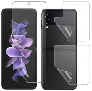 Screen Protector Wrap for Galaxy Z Flip3, Nakedcellphone [Hydrogel Soft Film] Clear Transparent Display Scratch Guard [Front/Inside/Hinge] for Samsung Galaxy Z Flip3 5G (SM-F711, 2021)