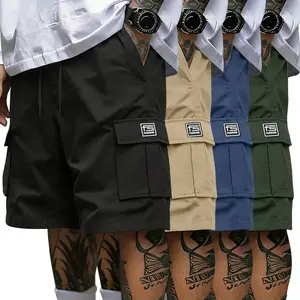 Men's 4-Pack Heavy-Duty Cargo Shorts, Adjustable Drawstring Waist, Non-Stretch Polyester Fabric, Plain Menswear, Durable Easy-Care Casual Work Sports Clothes, Suitable for Construction, Outdoor Activities