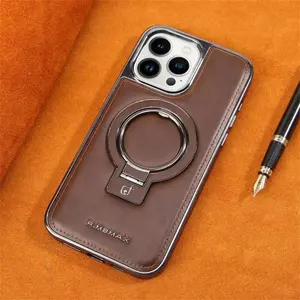 Fin Luxury PU Leather Magsafe Stand Phone Case For iPhone 16 15 14 13 12 11 Pro Max Plus Magnetic Wireless Charging Shockproof Cover