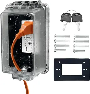 Weatherproof Electrical Outlet Cover with Lock, Baby Proof Outlet Lock Box, Fits Most 2.6 "H x 2.5 "W or Smaller Plugs, Clear Outlet Waterproof Cover Box Fit for Outdoor in-Use