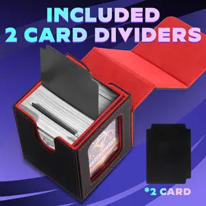 MTG Deck Box for Commander Display, Card Deck Box Holds 100+ Double-Sleeved Cards, Magic Commander TCG Card Storage Box Magnetic Card Display Case with 2 Dividers, 1 Toploader (Black & Red)