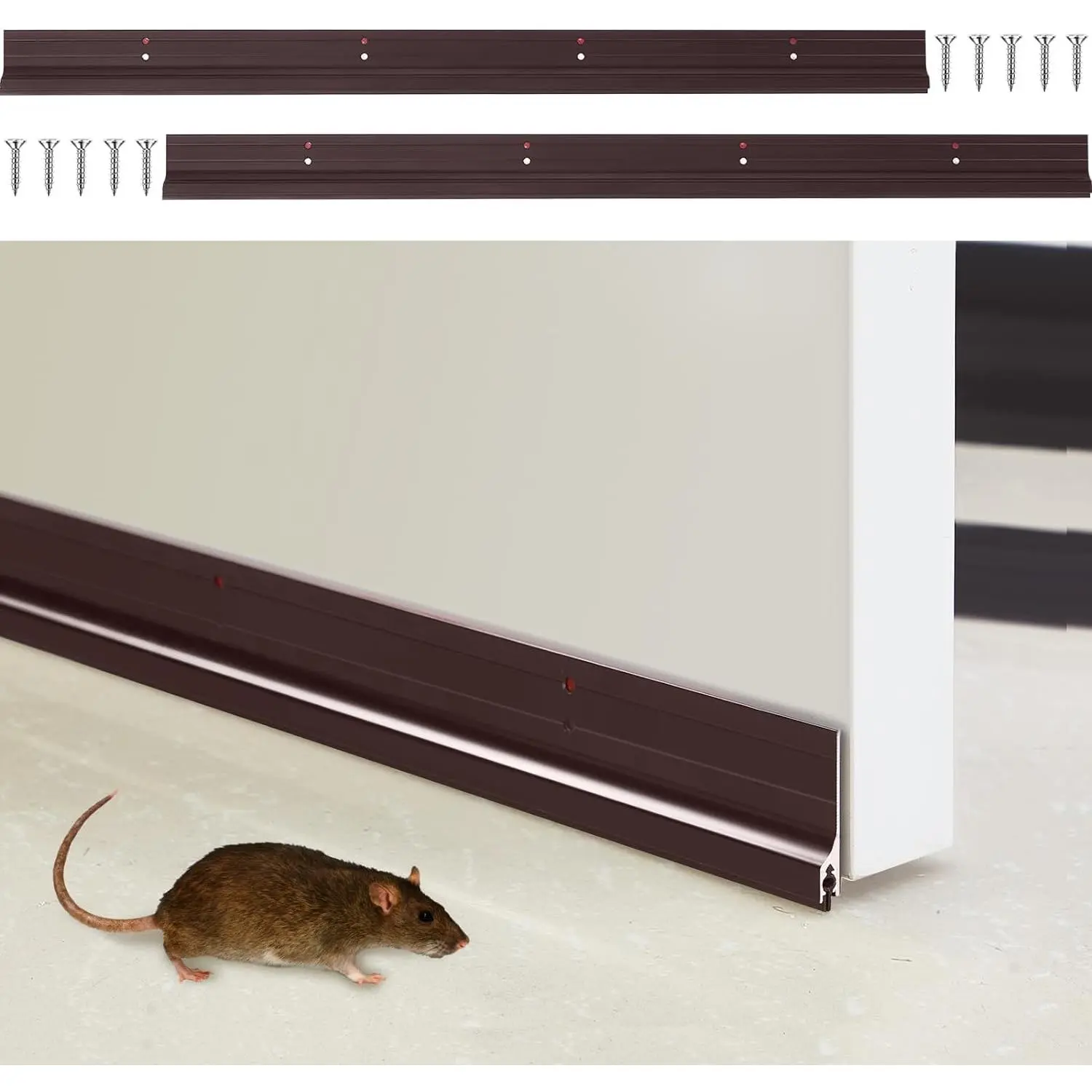 2 count 36 Inches Metal Door Draft Stopper, Door Sweep,  Stopper, Mice Seal Strip, , Noise Blocker, keep Rodents and  out, Enhanced Weather Sealing, Easy to Install, Brown