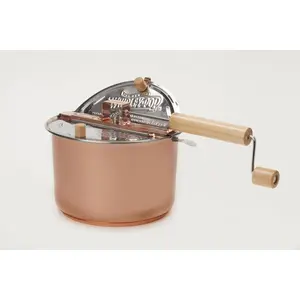 212 MAIN Cooper Plated Metal Traditional Popcorn Maker, Induction-Compatible Stainless Steel Hand Crank Stovetop Popper with Patented Stirrer, Oil-Ready Quick-Popping Modern Kitchen Appliance (Model 23010-D)