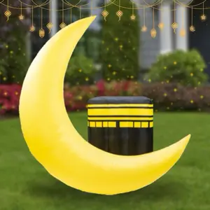 6FT Ramadan Inflatable Kaaba with Crescent Moon - Islamic Ramadan Decor for Outdoor Front/Back Lawns, Built-In LED Lights and Fan to Blow Up with Air, Iftar/Eid Gift, By RamadanInflatables.com