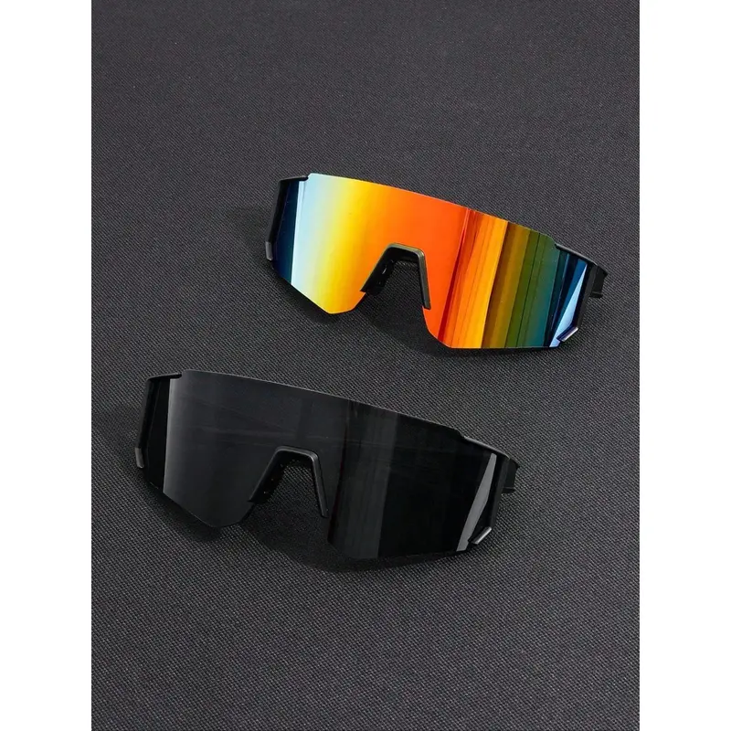 Unisex 2-Pack Athletic Sunglasses - Sporty Shield Look, Durable Plastic Frame, Solid Colors, UV Protective Eyewear for Adults’ Cycling & Outdoor Sports