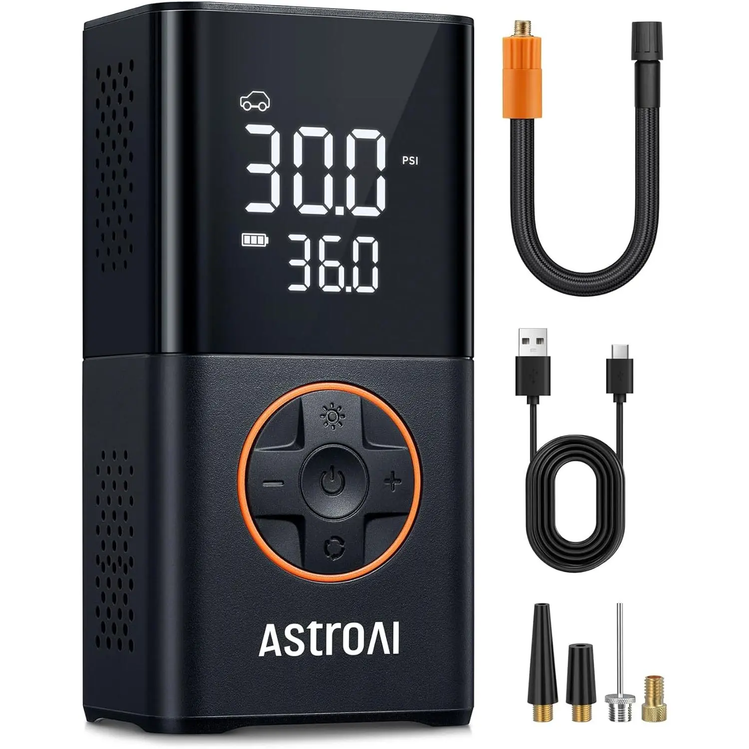 AstroAI L7 Tire Inflator Portable Air Compressor Cordless Bike Pump with Digital Dual Values Display, 150 PSI Car Tires Pump with LED Lights Air Pump for Cars, Motorcycles, Bikes, Balls