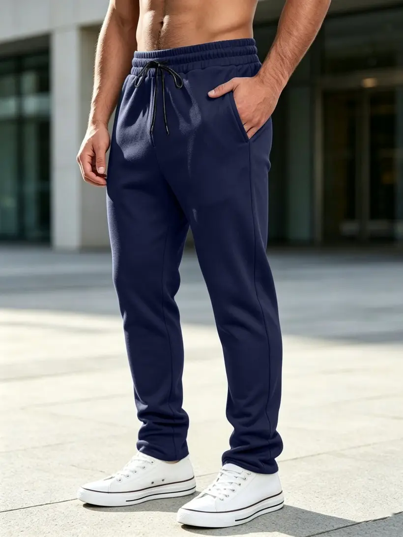 Men’s fashion casual jogging pants, minimalist style, elastic waistband with drawstring design, sporty style, suitable for sports and everyday wear—jogging pants designed for active leisure—no back pockets.