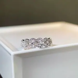 【1021】Full Synthetic Moissanite Pavé Lace Ring | White Hollow-Out Filigree Band | Eternity Stackable Ring | Delicate Bridal Jewelry