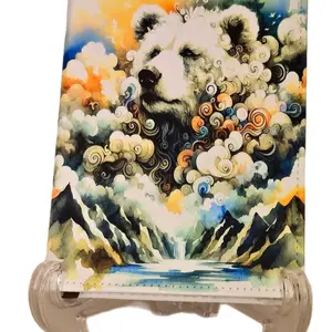 Bear Colorful Small Journal with Vibrant Clouds and Mountain Scenery Design for Art Enthusiasts