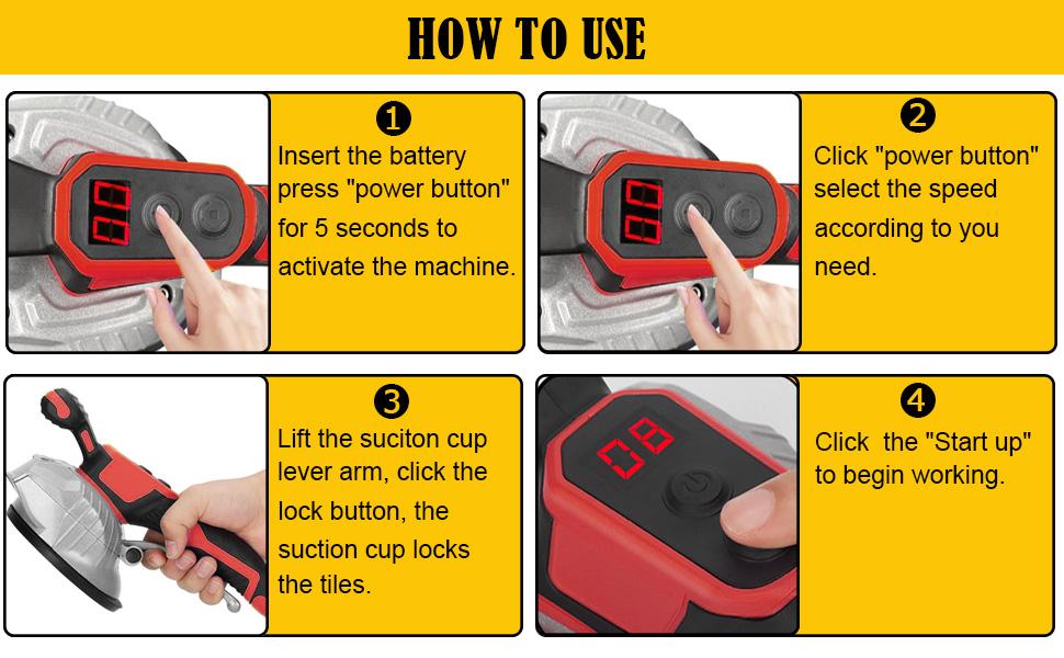 Tile Vibration Tool for Mil-wauke 18V Battery, Tile Max 25000r/Min, 150W Tile Suction Cup Tool with 8 Speed, Suction Cup, Display for Tile Wall
