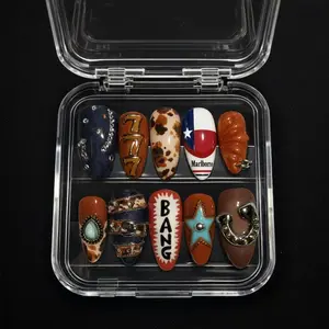 Western Press On Nails – Cowgirl Rodeo Nail Set with Cow Print & Turquoise Star